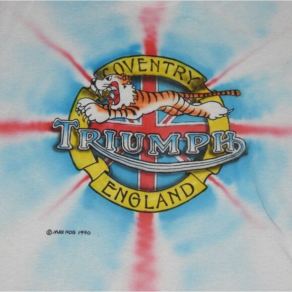 Vintage 1990 Triumph Motorcycles Coventry England MAX HOG Single Stitch T-Shirt - Picture 2 of 6